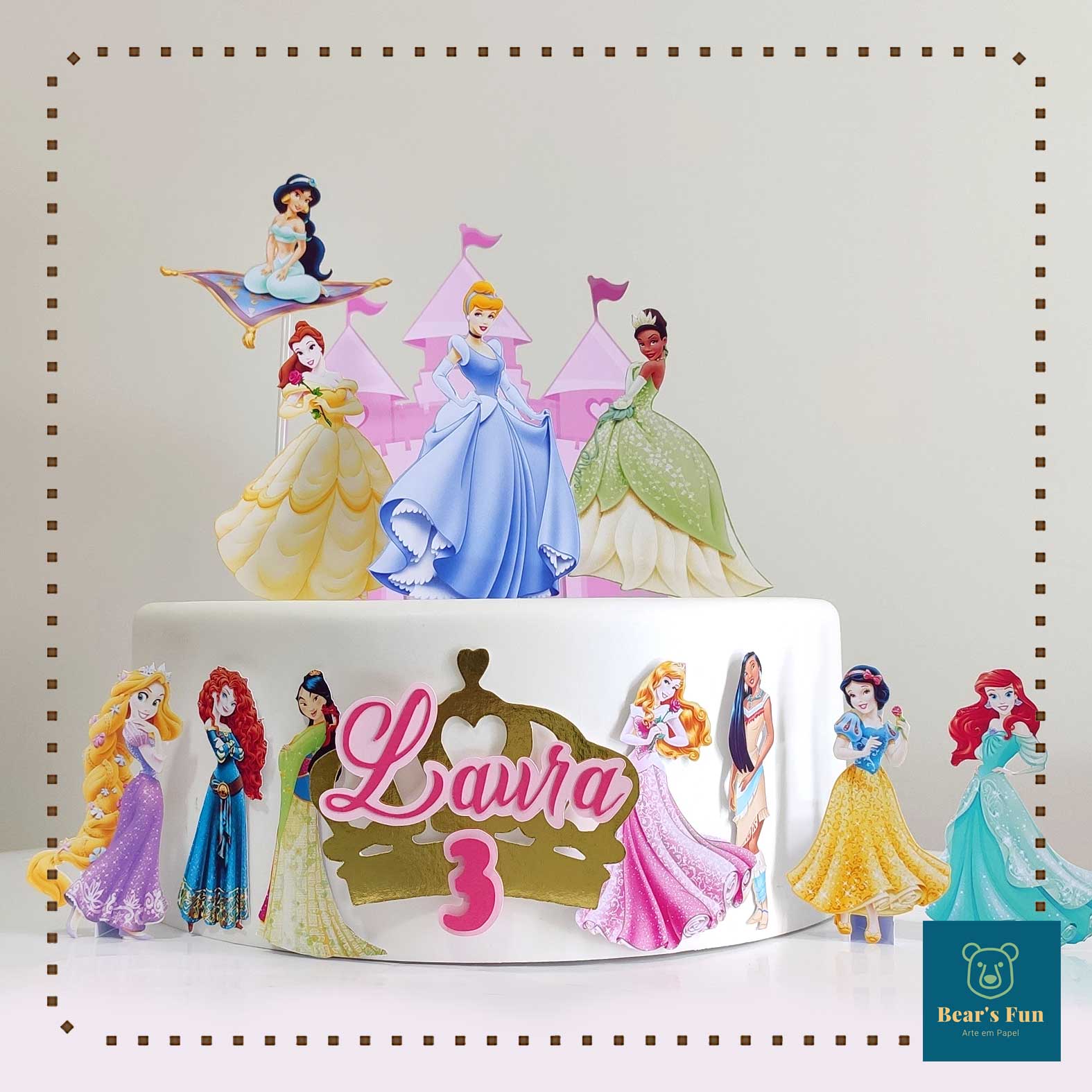 Topo Topper De Bolo Personalizado Princesas Disney