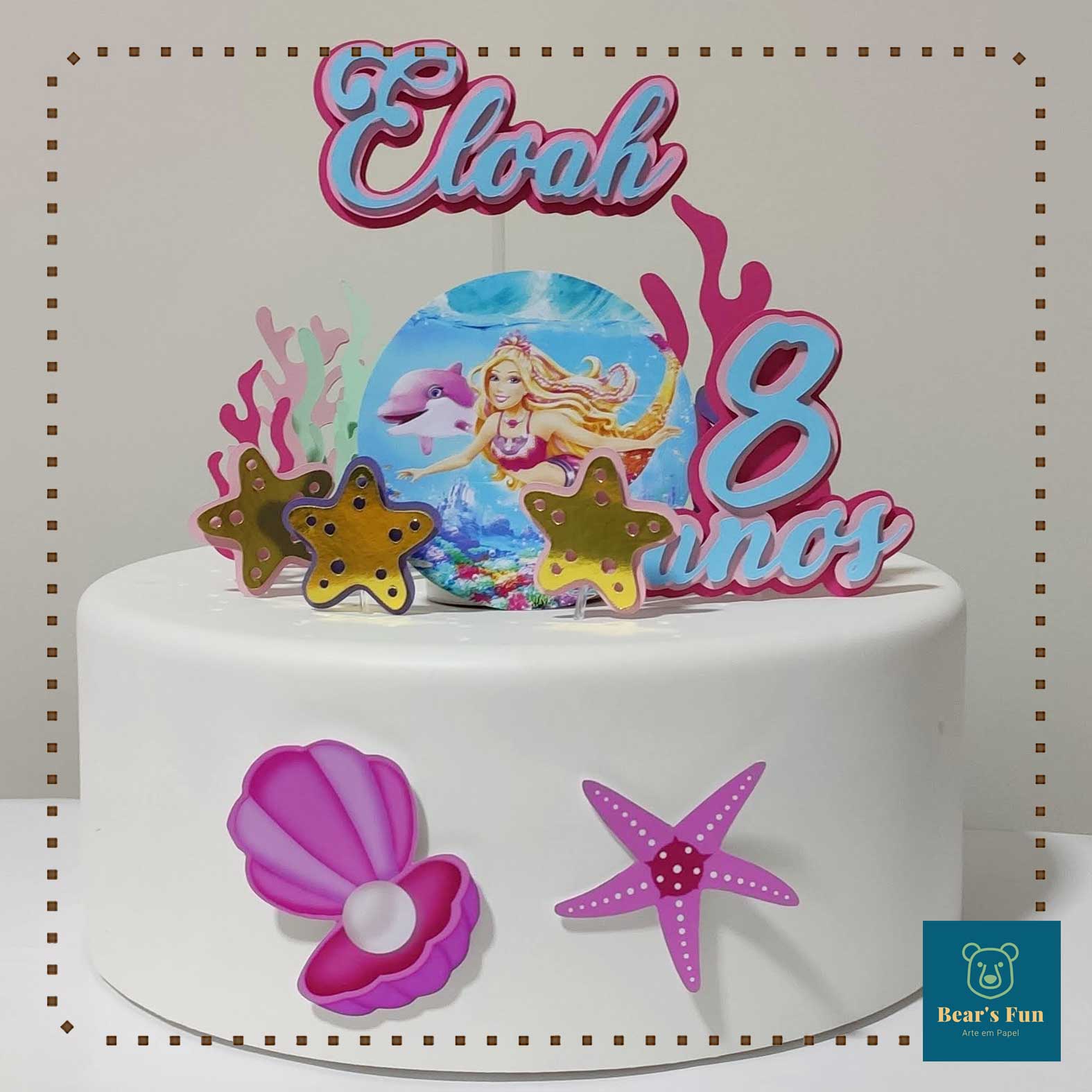 TOPO DE BOLO BARBIE SEREIA TOPPER PERSONALIZADO