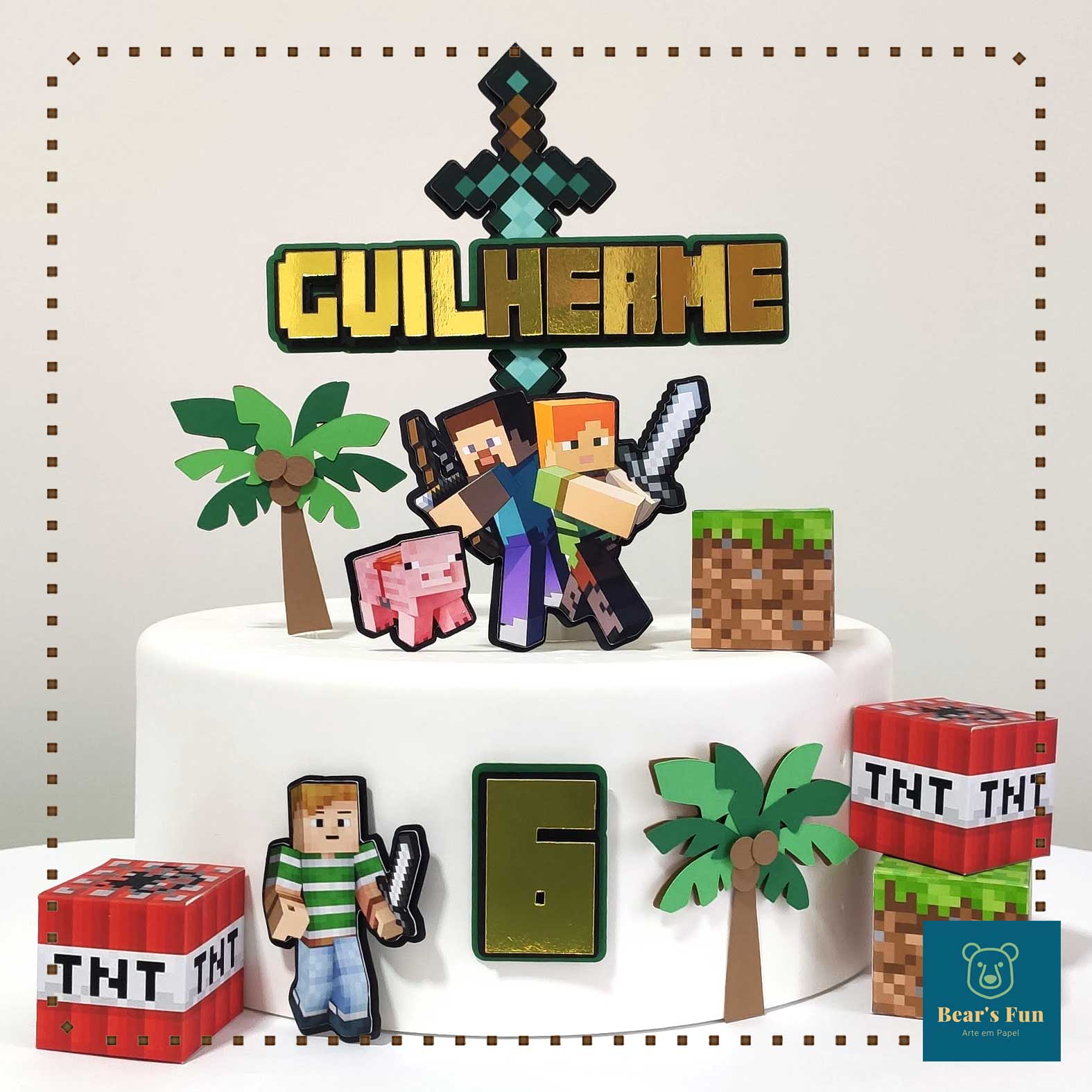 Topo de Bolo Minecraft Personalizado